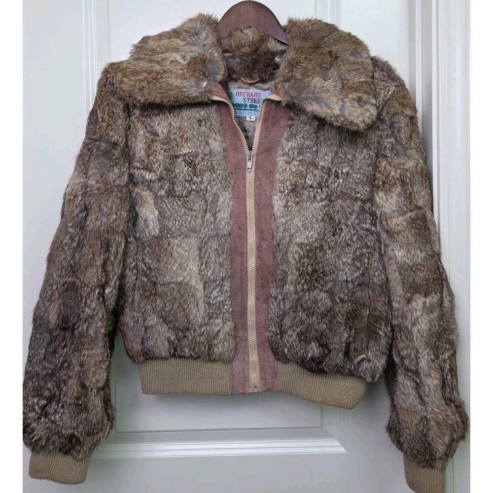 Vintage Patchwork Rabbit Fur Zip Bomber Jacket Penny Lane Boho Coat L 70s 80s